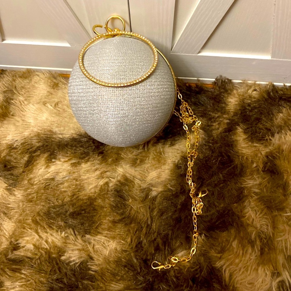 Absolutely stunning silver world globe clutch